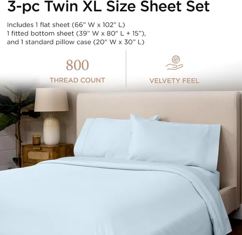Miniatura 2 de Threadmill Sábanas de lujo de 800 hilos 100% algodón – Sábanas de tejido satén Twin XL, mejor que el algodón egipcio, juego de ropa de cama suave