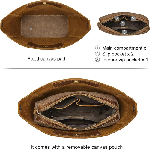 Miniatura 3 de S-ZONE Bolso de mano vintage de cuero genuino para mujer, bolso de mano estilo hobo