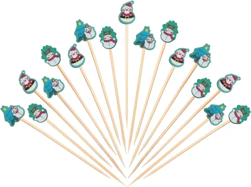 Miniatura 8 de Púas de cóctel de bambú para árbol de Navidad, palillos de dientes decorativos de Navidad para aperitivos, frutas y bebidas, suministros de fiesta