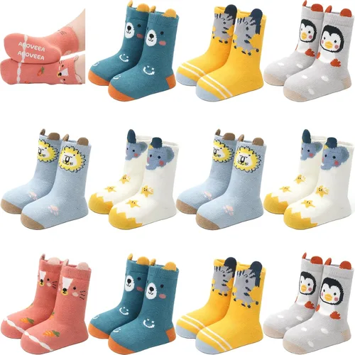 Miniatura 37 de Calcetines antideslizantes con agarre para tobillos, paquete de 12 unidades para niños pequeños, niños y niñas, lindos calcetines de algodón