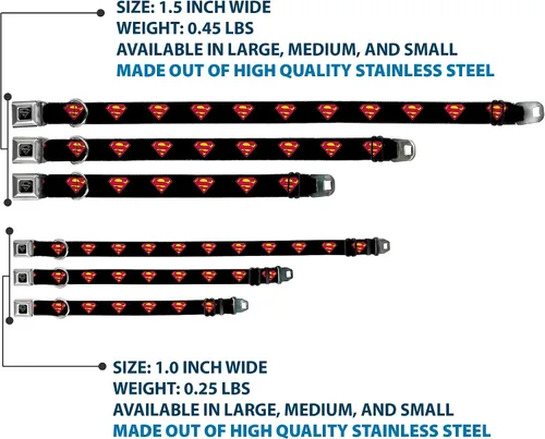 Miniatura 3 de Buckle-Down Collar de perro con hebilla de cinturón de seguridad, Superman Shield negro, 1 pulgada de ancho, se adapta a cuello de 9 a 15 pulgadas