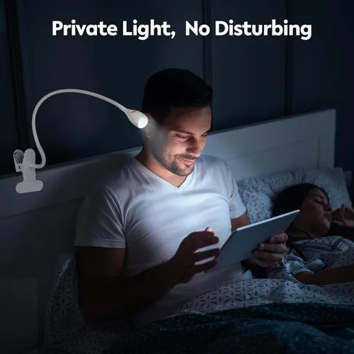 Miniatura 9 de acegoo Luz de lectura minimalista para cabecero de cama, lámpara de clip blanca regulable con adaptador USB-C, cuello flexible y práctico