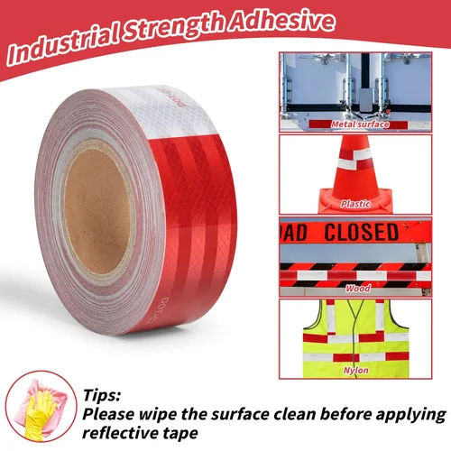 Miniatura 6 de Cinta reflectante DOT-C2 de 2 pulgadas X 600 pies, cintas de advertencia de seguridad en masa, cinta reflectante de precaución al aire libre Rojo