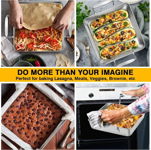 Miniatura 5 de P&P CHEF Soporte para latas de cerveza con sartén para asar, juego de sartén cuadrada de acero inoxidable de 9 pulgadas y parrilla para pollo