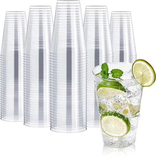 FOCUSLINE Paquete de 200 vasos de plástico transparente de 14 onzas, vasos desechables grandes de plástico para fiestas, vasos transparentes