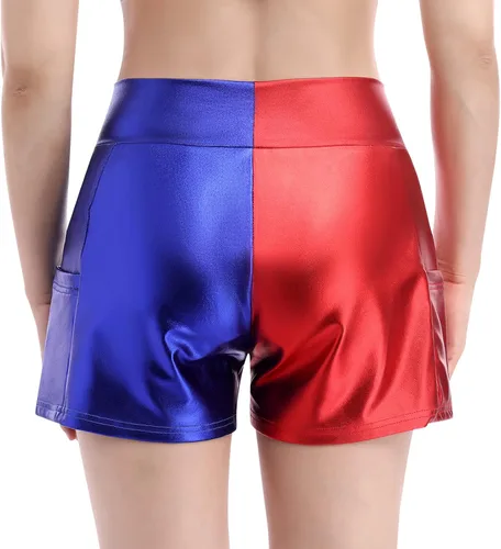 Miniatura 4 de Pantalones cortos de baile brillantes para mujer con frente en V cintura alta para yoga gimnasio fiesta de rave pantalones cortos con bolsillos