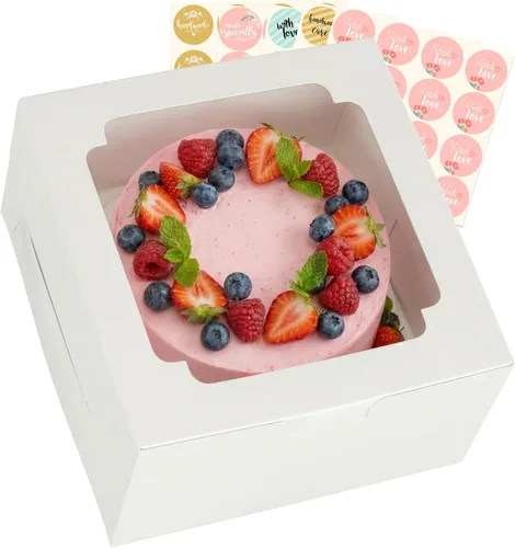 25 cajas para pasteles de 10 x 10 x 5 pulgadas con ventana, cajas blancas de panadería de 10 pulgadas, caja cuadrada grande de cartón para tartas,