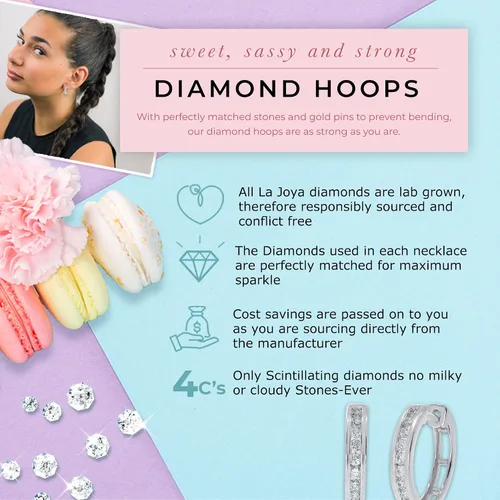Miniatura 5 de Aretes de aro de diamantes cultivados en laboratorio para mujer, aretes de aro chapados en oro TW de 14-12 CT Joyas de diamantes brillantes GH VSSI