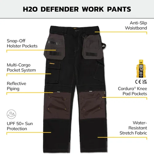 Miniatura 2 de CAT H2O Defender - Pantalones de trabajo resistentes al agua para hombre con rodillas reforzadas, bolsillo tipo cargo con fuelle y bolsas