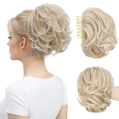 Miniatura 20 de Pinza de pelo con clip de garra, moño corto, pieza de cabello de moño desordenado, extensiones de cabello flexibles, ramificación de cabello Gris