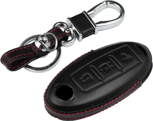 Funda de piel auténtica para llavero Nissan 370Z Altima Armada Frontier GT-R Leaf Maxima Murano Pathfinder Rogue Sentra, Titan Versa con llavero -