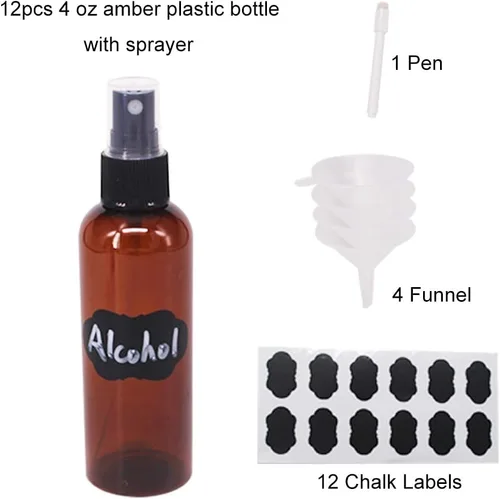 Miniatura 6 de Paquete de 12 botellas de spray de niebla fina de 3.3 onzas, botellas de plástico ámbar para aceites esenciales, perfumes, alcohol, botella