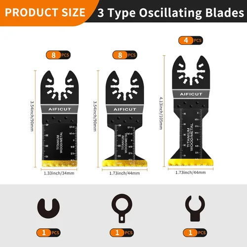 Miniatura 2 de AIFICUT 15 hojas de sierra oscilantes de titanio, cuchillas multiherramienta universales para clavos de metal, material duro y madera y plástico