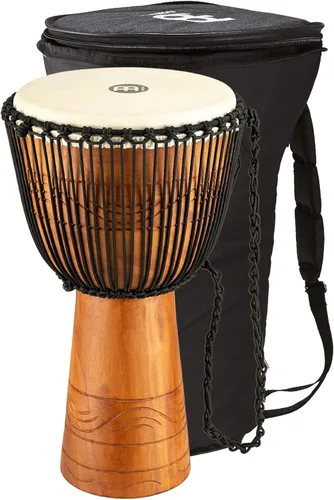 Miniatura 13 de Meinl Percussion ADJ3-L+BAG Cuerda de estilo africano afinada de madera Djembe de 12 pulgadas con bolsa, marrón/negro