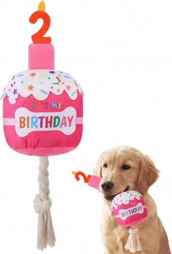 Miniatura 26 de Dansydaisy Accesorios de juguete de pastel de cumpleaños para perros, regalos para niñas y niños, juguete de peluche chirriante para decoración