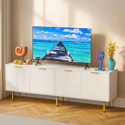 Miniatura 10 de Soporte de TV negro para televisores de hasta 80 pulgadas, consola de TV moderna de mediados de siglo, soportes de TV para sala de estar