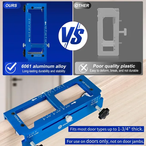 Miniatura 3 de Plantilla de bisagra de puerta, kit de plantilla de bisagra de puerta de aleación de aluminio para fresadora, plantilla de mortaja ajustable se