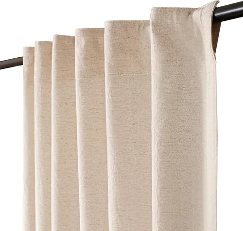 Bedding Craft Cortinas de Lino Natural Color Taupe con Trabillas Superiores – Juego de 2, 50x84 Pulgadas de Largo, Cortinas de Lino Natural,