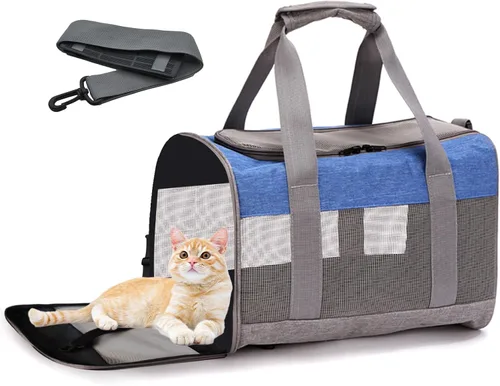 Miniatura 9 de Transportador de viaje para gatos, de lados suaves, ventilado, transpirable, plegable, transportador suave aprobado por aerolíneas para perros