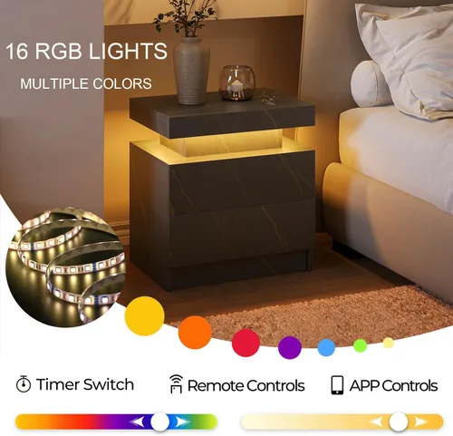 Miniatura 5 de Mesita de noche LED Mesita de noche LED con luces LED, mesa auxiliar moderna con 2 cajones para dormitorio, gris claro