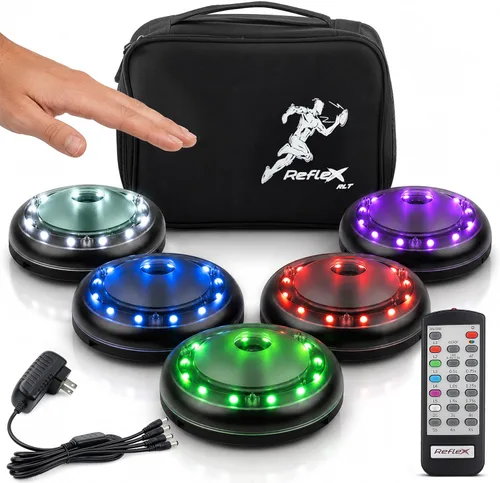 Reflexx RLT 2.1 Reaction Training Lights – Improve Reaction Time, Coordination & Focus – Adjustable Speed, Random Mode, Brightness & Sound Control –