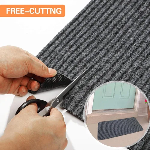 Miniatura 4 de Nuanchu A Roll - Tapete grande semiacabado a rayas, impermeable, con forro de goma, para interiores y exteriores, para clima húmedo, rascador de Gris