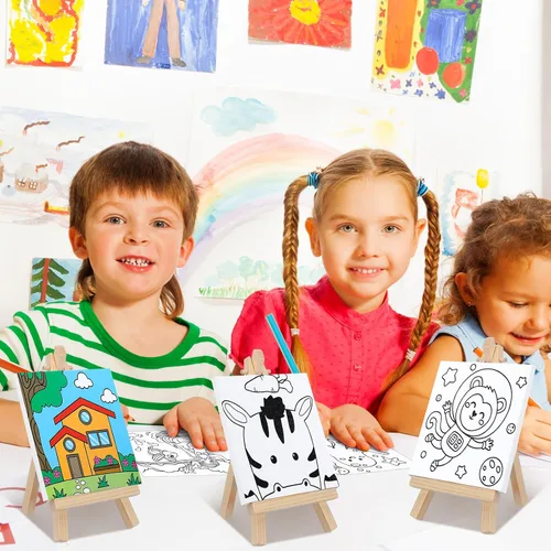 Miniatura 4 de Tenceur 48 piezas de juegos de regalos de fiesta de pintura para niños con 12 piezas de paneles de lienzo predibujados de animales y juego