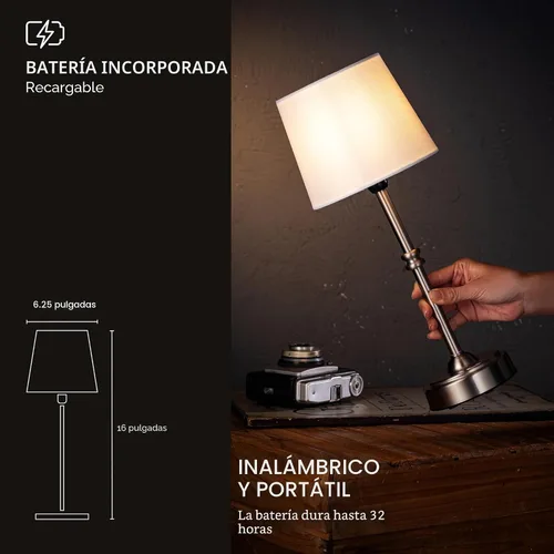 Miniatura 2 de O'Bright Seraph - Lámpara de mesa LED inalámbrica con atenuador, batería recargable integrada, brillo de 3 niveles, lámpara de mesa para patio
