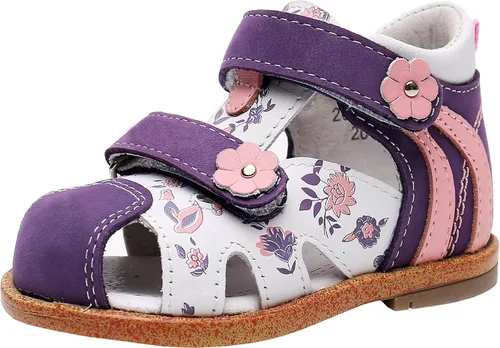 Ahannie Sandalias de cuero genuino para niños y niñas con soporte para el arco, unisex con puntera cerrada, zapatos de verano para primeros