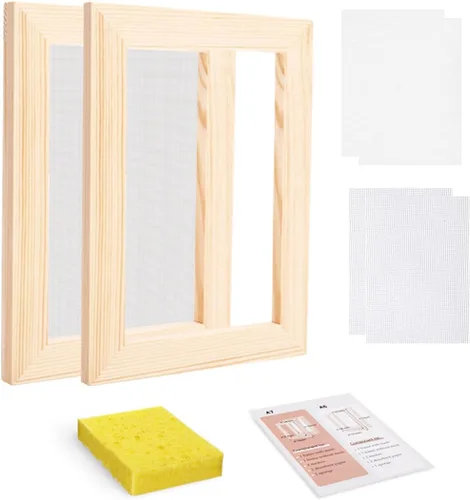 Miniatura 9 de Worown Kit de pantalla para hacer papel, 4 tamaños (A4, A5, A6, A7) molde de madera y cubierta con juego de malla, kit de marco para fabricación