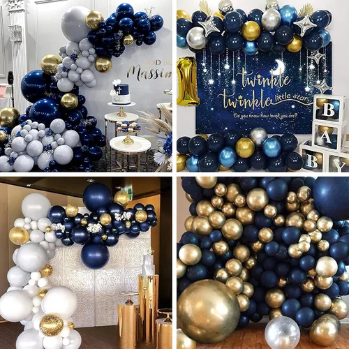 Miniatura 3 de 50 globos azules de 12 pulgadas y globos dorados 50 piezas de 12 pulgadas