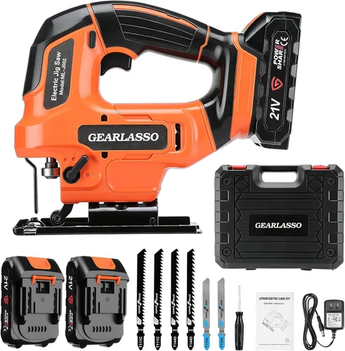 Sierra caladora inalámbrica de 21 V con 2 baterías de 2.0 Ah, rompecabezas de velocidad variable de 2800 RPM para madera y metal, 4 ajustes