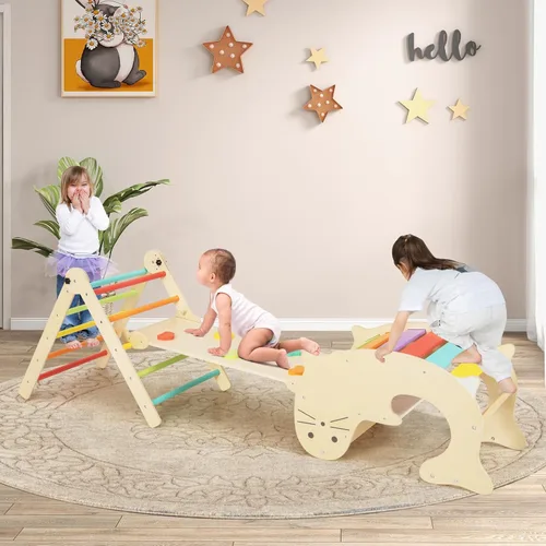 Miniatura 2 de Olakids Juego de Triángulo Pikler 7 en 1 Juguetes de Escalada para Niños Pequeños de 1 a 3 Años Interior Plegable de Madera Montessori Gimnasio