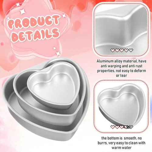 Miniatura 3 de Mifoci 3 moldes de aluminio con forma de corazón para tartas, molde para hornear en forma de corazón, para bricolaje, cocina, boda, fiesta