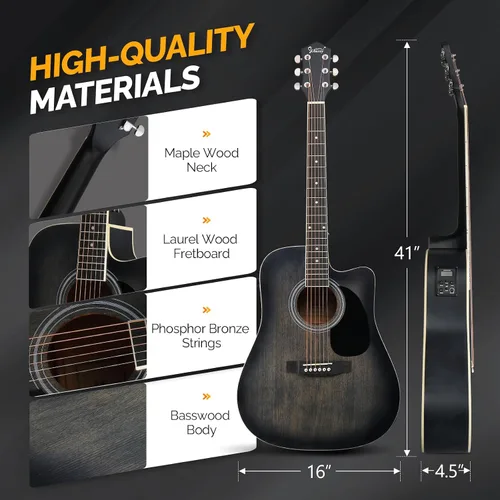 Miniatura 6 de GLARRY Kit de guitarra eléctrica acústica de tamaño completo con 6 cuerdas para principiantes con amplificador de 15W, guitarra eléctrica acústica