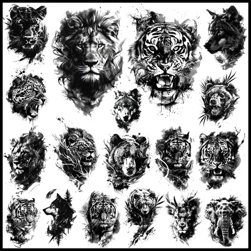 CHARLENT 18 tatuajes temporales realistas de oso tigre, león, lobo para hombres y adultos, calcomanías de tatuajes de animales falsos negros para
