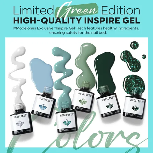 Miniatura 6 de modelones - Juego de 6 esmaltes en gel, tonos primavera, verano, gris brumoso, verde oscuro, brillantina, verde salvia, azul celeste, manicura A A6