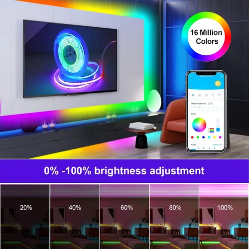 Miniatura 4 de GUPUP Tira de luces LED COB RGB Smart IC de 16.4 pies, tira de luz de persecución de color direccionable, 24 V 2880 LED, kit de iluminación de cinta