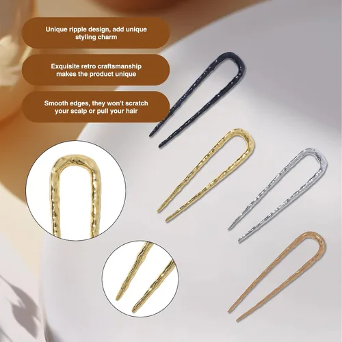 Miniatura 2 de 4 horquillas de metal para cabello francés, en forma de U, para cabello grueso