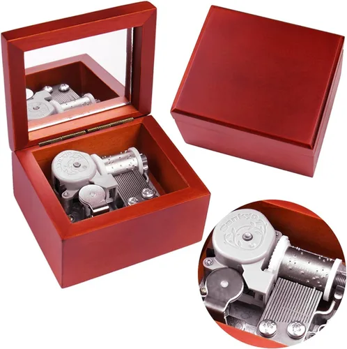 Miniatura 8 de Sinzyo Caja de música vintage para regalo de cumpleaños, día de San Valentín, Navidad (caja roja vino)