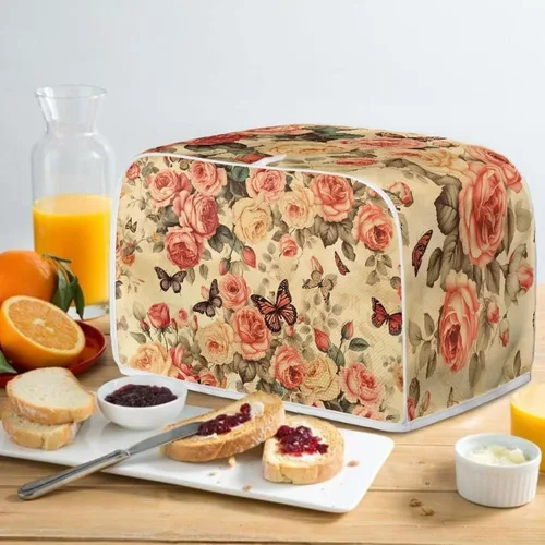 Miniatura 5 de Cubierta para tostadora retro con diseño de rosas y mariposas de 4 rebanadas, horno, tostadora, a prueba de polvo, cubierta de electrodomésticos