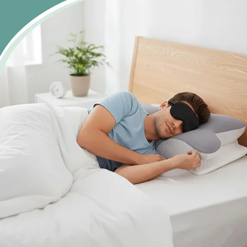 Miniatura 7 de Auralix Almohada de espuma viscoelástica con máscara para dormir – Almohada cervical ergonómica para el cuello, almohada ortopédica de apoyo
