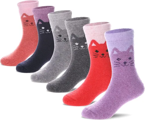MQELONG Calcetines de lana para niños, niñas y niños, lindos animales, gruesos, cálidos, calcetines de invierno, 6 pares