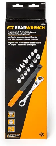 Miniatura 7 de GEARWRENCH Juego de herramientas de cinturón serpentino de 15 piezas con llave de trinquete de cabeza flexible de bloqueo - 89000