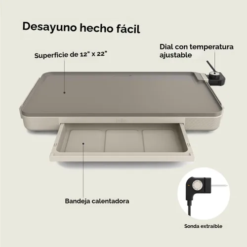 Miniatura 4 de bella Plancha eléctrica de 12 x 22 pulgadas con bandeja de calentamiento, revestimiento antiadherente de cerámica EverGood™ y sonda de temperatura