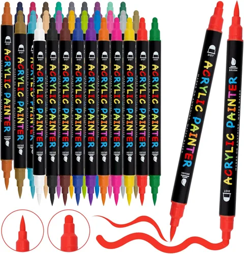 Bolígrafos de pintura, 30 colores, marcadores de pintura acrílica, marcadores de doble punta con punta media y punta de pincel para pintura de roca,