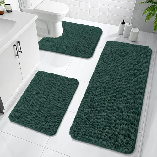 Miniatura 15 de OLANLY Juego de Alfombras de Baño de 3 Piezas, Tapetes de Baño de Chenilla Suave y Absorbente y Alfombra de Contorno en Forma de U para Inodoro