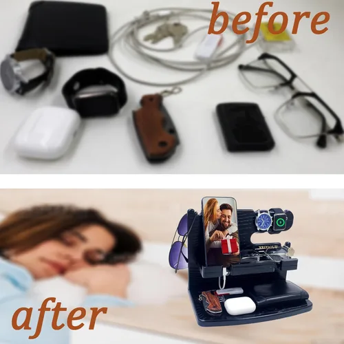 Miniatura 6 de VEIYAILU Regalos para hombres, papá, mujer, marido, novio, él, mesita de noche, organizador para hombres, estación de acoplamiento de teléfono