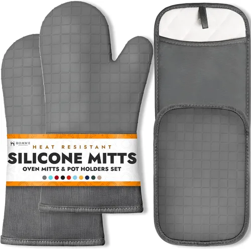 Miniatura 33 de Guantes de horno de silicona con forro de algodón acolchado – profesional resistente al calor olla de cocina soportes – 1 par 2-Turquesa