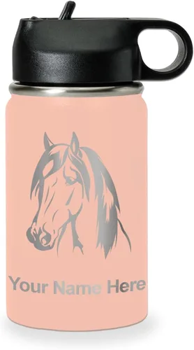 Miniatura 46 de LaserGram Botella de agua personalizada, cabeza de caballo 1, acero inoxidable de doble pared aislada al vacío con popote superior, regalo grabado